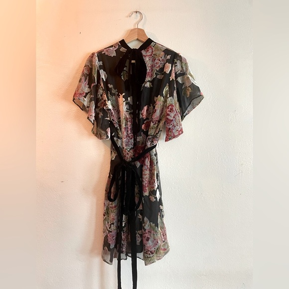 ❄️Winter 50% Sale! Zara Velvet Burnout Devore Mini Dress w/ Waist and Neck Tie - Picture 5 of 5